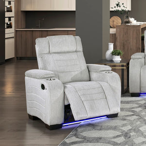 English Elm Luxury Wall Hugger Recliner with LED Base Glow Storage Arms and Microfiber Seating B011P576465