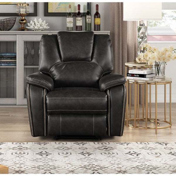 English Elm Gray Air Leather Manual Recliner with USB Port and Plush Pillow Top Armrests B011P576466