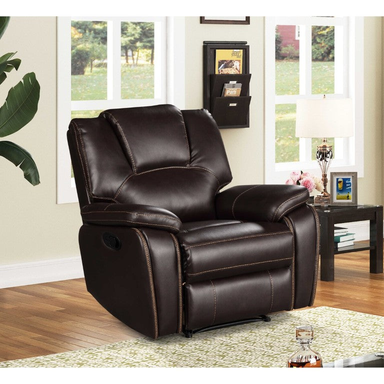 English Elm Dark Brown Air Leather Manual Recliner with USB Port and Plush Pillow Armrests B011P576467
