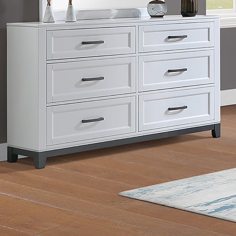 English Elm White Two-Tone Six Drawer Dresser with Felt Lined Storage for Transitional Bedrooms B011P576770