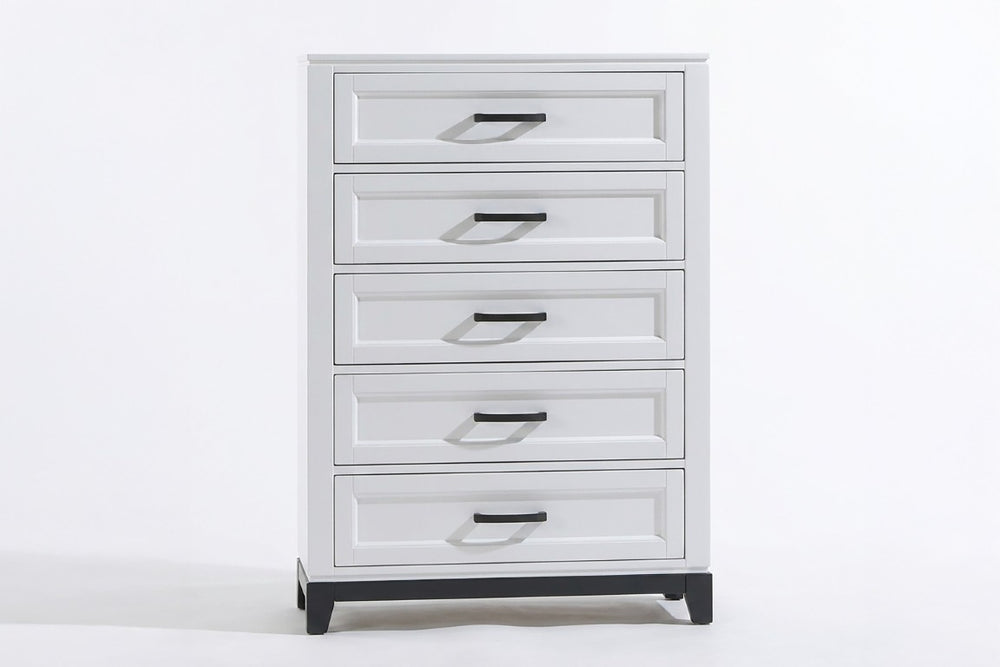 English Elm White Two-Tone Transitional Dresser with Mirror Felt-Lined Drawers Tapered Feet 5-Drawer Chest B011P576771