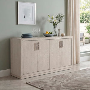 English Elm Beautiful Antique White Oak Veneer Buffet Server with Adjustable Shelves for Dining Rooms B011P577435