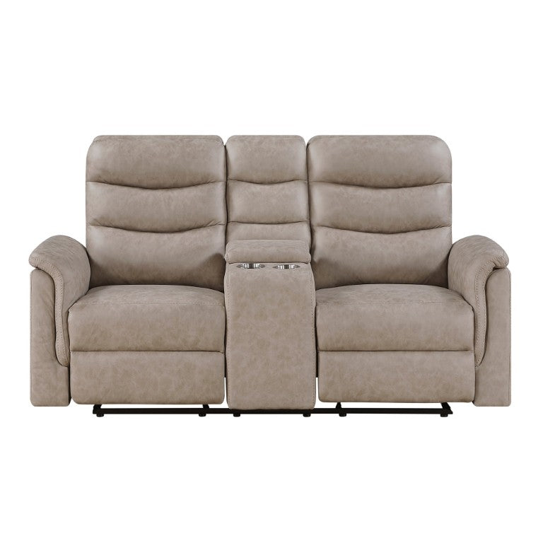 English Elm Reclining Microfiber Loveseat with Center Console Cup Holders for Home Theater Comfort B011P577436