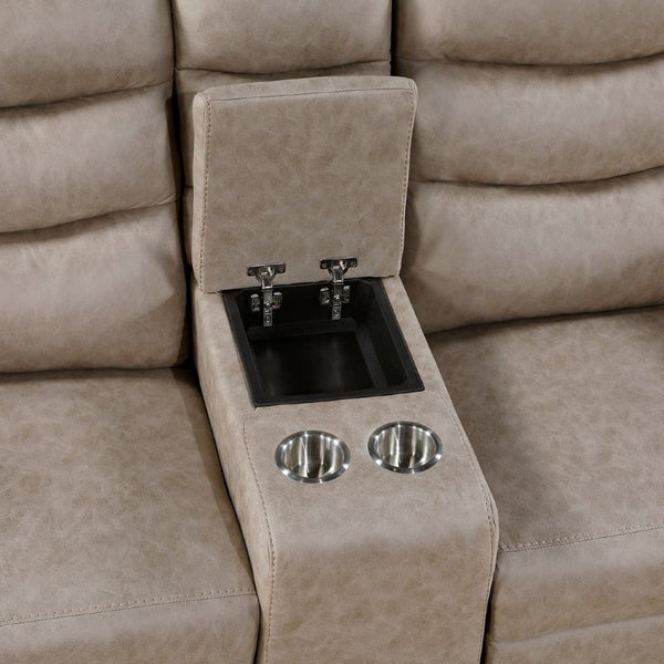 English Elm Reclining Microfiber Loveseat with Center Console Cup Holders for Home Theater Comfort B011P577436