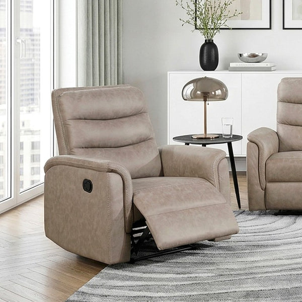 English Elm Black Air Leather Manual Recliner with USB Port and Plush Pillow Top Armrests Taupe Plywood B011P577437