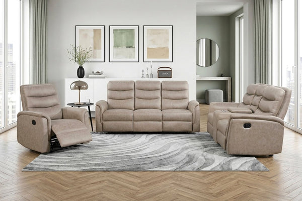 English Elm Black Air Leather Manual Recliner with USB Port and Plush Pillow Top Armrests Taupe Plywood B011P577437
