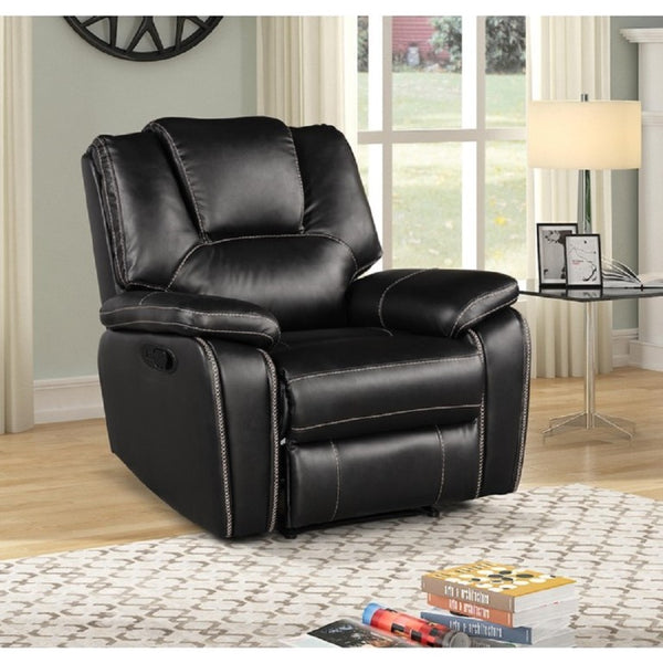 English Elm Black Air Leather Manual Recliner with USB Port and Plush Pillow Top Armrests Black Breathable PU Leather, Plywood B011P577438
