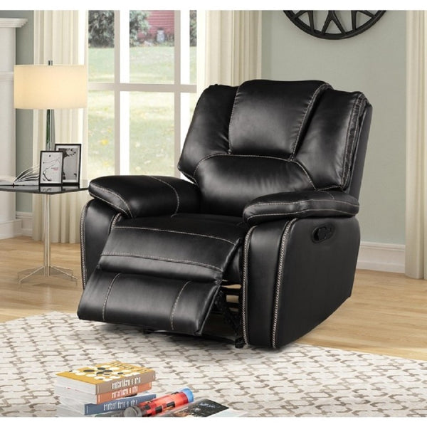 English Elm Black Air Leather Manual Recliner with USB Port and Plush Pillow Top Armrests Black Breathable PU Leather, Plywood B011P577438
