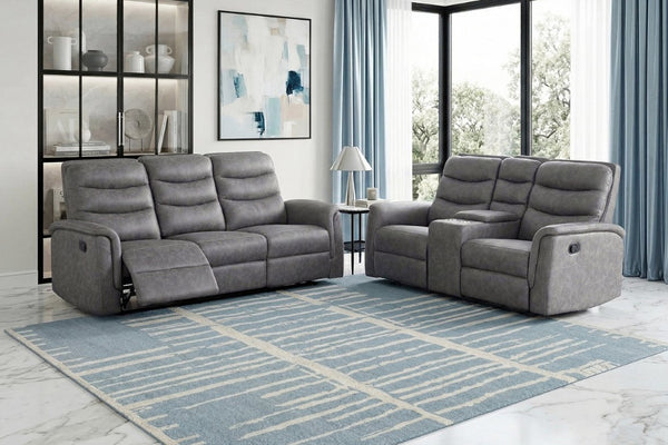English Elm Gray Microfiber Reclining Sofa with Cup Holders Wall Hugger Design Living Room B011P577439
