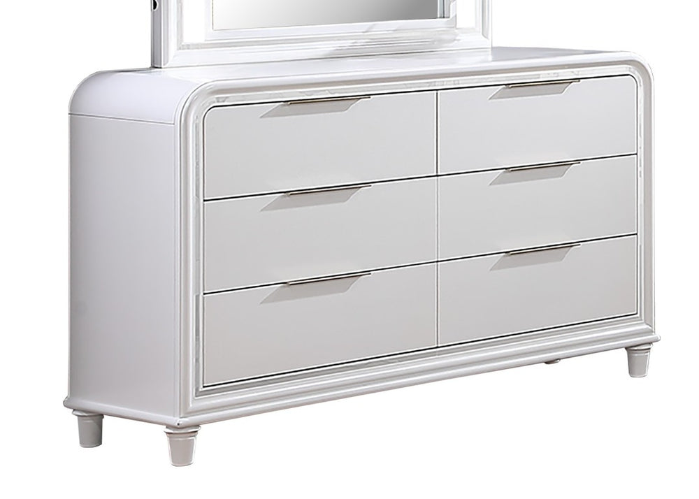 English Elm Classic Pearl White Six Drawer Solid Wood Dresser with Glass Accents for Bedroom B011P577465