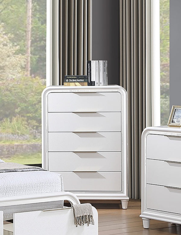 English Elm Classic Pearl White Six Drawer Dresser with Mirror Solid Wood Contemporary Bedroom 5 Drawer B011P577466