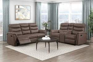 English Elm Modern Microfiber Reclining Sofa with Drop Down Table and Cup Holders for Living Room Brown 1pc 3-Seater B011P577468