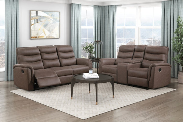 English Elm Modern Microfiber Reclining Sofa with Drop Down Table and Cup Holders for Living Room Brown 1pc 3-Seater B011P577468