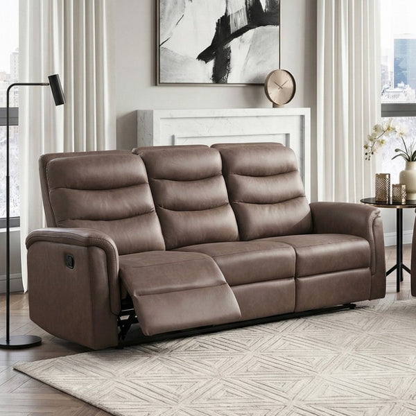 English Elm Modern Microfiber Reclining Sofa with Drop Down Table and Cup Holders for Living Room Brown 1pc 3-Seater B011P577468