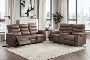 English Elm Modern Microfiber Reclining Sofa with Drop Down Table and Cup Holders for Living Room Brown 1pc 3-Seater B011P577468