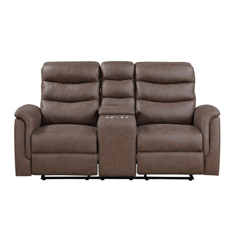 English Elm Modern Microfiber Reclining Loveseat with Console Cup Holders Wall Hugger Lounge Seating B011P577469
