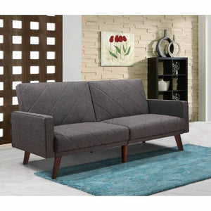 English Elm Gray Linen Futon Sofa Bed with Split Back Recline and Tapered Wood Legs MCM Style Gray B011P577472