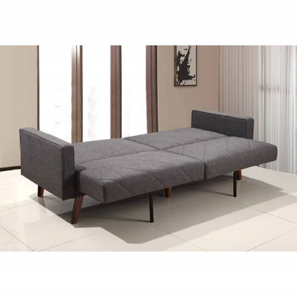 English Elm Gray Linen Futon Sofa Bed with Split Back Recline and Tapered Wood Legs MCM Style Gray B011P577472