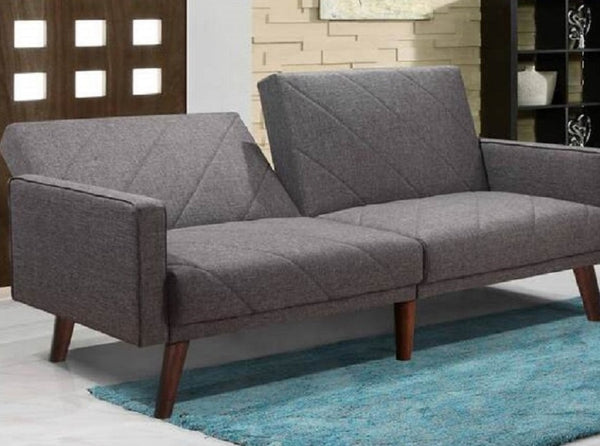 English Elm Gray Linen Futon Sofa Bed with Split Back Recline and Tapered Wood Legs MCM Style Gray B011P577472