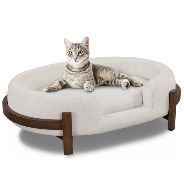 English Elm Calming Oval Pet Bed Solid Wood Frame Elevated Nest for Small and Medium Dogs B011P577476