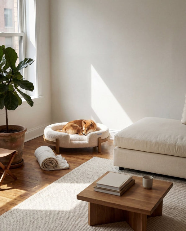 English Elm Calming Oval Pet Bed Solid Wood Frame Elevated Nest for Small and Medium Dogs B011P577476