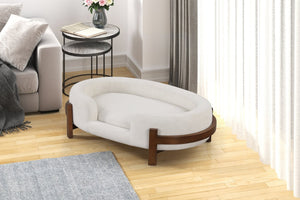 English Elm Calming Oval Pet Bed with Solid Wood Frame Elevated Base Neutral Fabric Cushion B011P577477