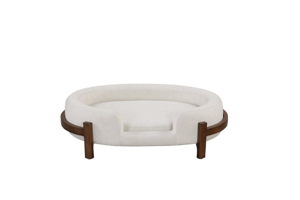 English Elm Calming Oval Pet Bed with Solid Wood Frame Elevated Base Neutral Fabric Cushion B011P577477
