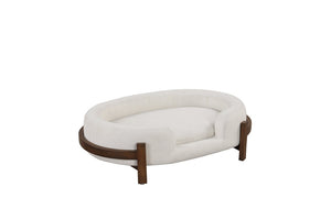 English Elm Calming Oval Pet Bed with Solid Wood Frame Elevated Base Neutral Fabric Cushion B011P577477