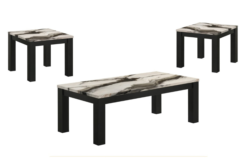 English Elm Modern Faux Marble 3 Piece Living Room Table Set with Black Wood Angular Bases B011P578284