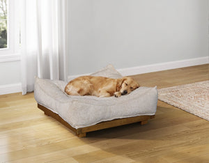 English Elm Plush Vegan Leatherette Dog Bed with Pleated Detailing for Modern Living Spaces B011P578288