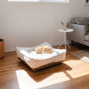 English Elm Plush Vegan Leatherette Dog Bed with Pleated Detailing for Modern Living Spaces B011P578288