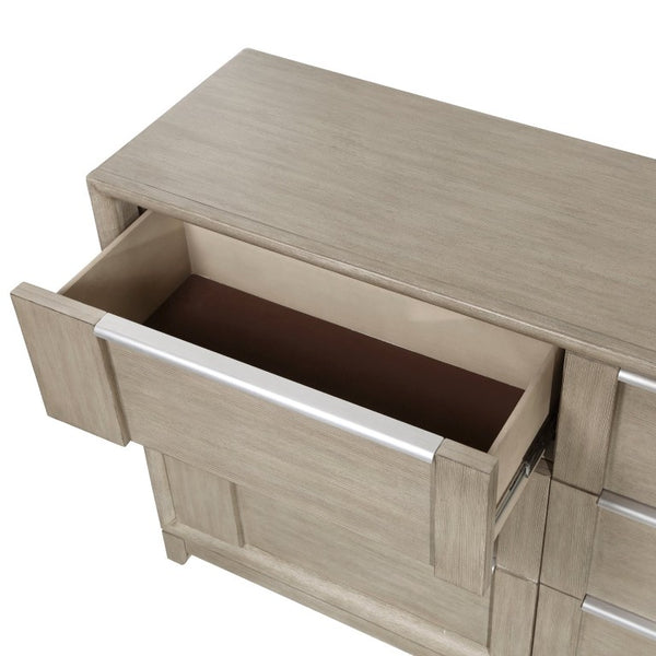 English Elm Light Gray Ash Veneer Six Drawer Dresser with Mirror Modern Bedroom Furniture Set Dresser Only B011P578290