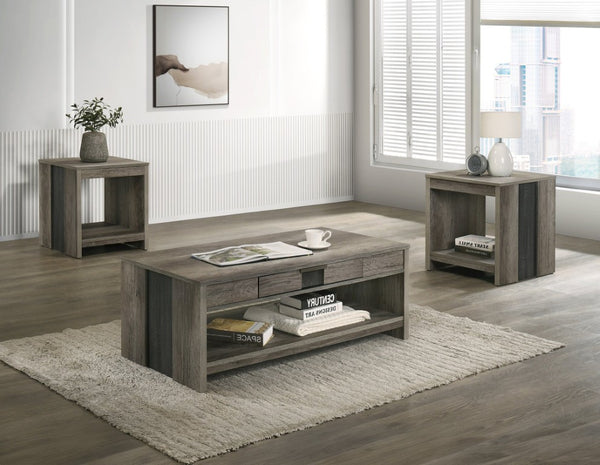 English Elm Modern Gray Brown Wood 3 Piece Living Room Table Set with Storage Drawers and Shelf B011P578312