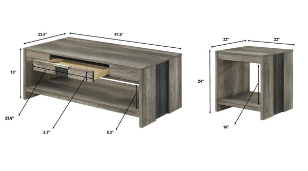 English Elm Modern Gray Brown Wood 3 Piece Living Room Table Set with Storage Drawers and Shelf B011P578312