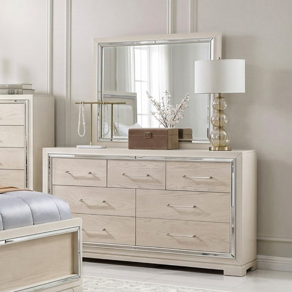 English Elm Modern Glam Tall Five Drawer Chest with Mirror Trim Acrylic Handles Bedroom Storage 7-Drawer Dresser B011P578315