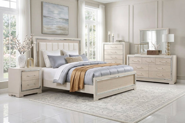 English Elm Modern Glam Tall Five Drawer Chest with Mirror Trim Acrylic Handles Bedroom Storage 7-Drawer Dresser B011P578315