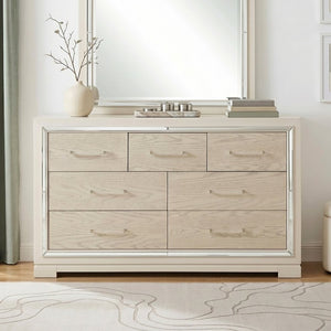 English Elm Modern Glam Tall Five Drawer Chest with Mirror Trim Acrylic Handles Bedroom Storage 7-Drawer Dresser B011P578315