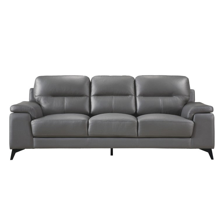 English Elm Sofa Top Grain Leather Modern Living Room Piece with Black Metal Legs and Pillow Arms B011P580711