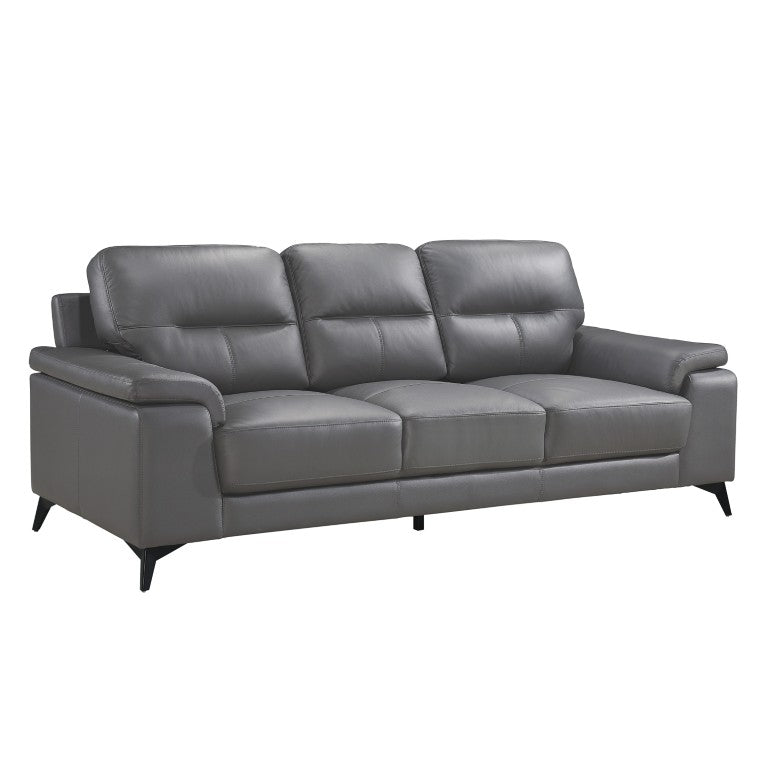 English Elm Sofa Top Grain Leather Modern Living Room Piece with Black Metal Legs and Pillow Arms B011P580711