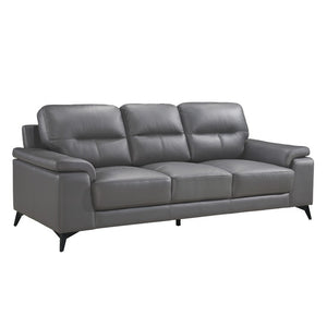 English Elm Sofa Top Grain Leather Modern Living Room Piece with Black Metal Legs and Pillow Arms B011P580711