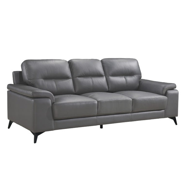 English Elm Sofa Top Grain Leather Modern Living Room Piece with Black Metal Legs and Pillow Arms B011P580711