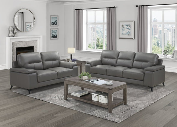 English Elm Sofa Top Grain Leather Modern Living Room Piece with Black Metal Legs and Pillow Arms B011P580711