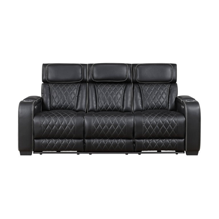 English Elm Power Reclining Sofa with LED Underlighting Diamond Stitched Faux Leather Theater Seating B011P580717