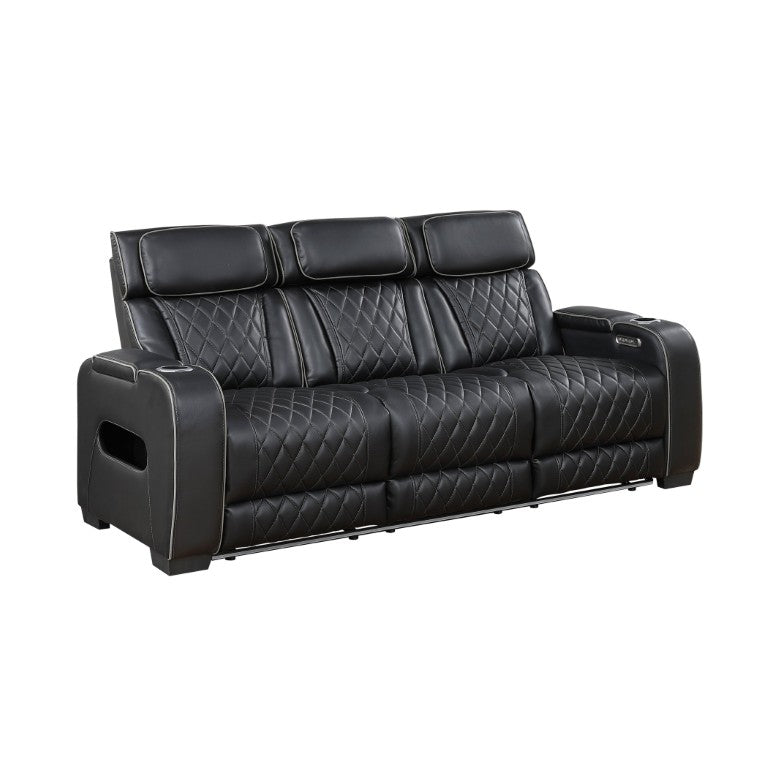 English Elm Power Reclining Sofa with LED Underlighting Diamond Stitched Faux Leather Theater Seating B011P580717