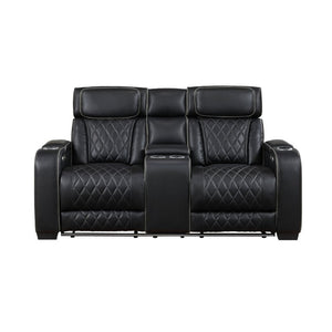 English Elm Power Reclining Loveseat with LED Base Diamond Stitched Faux Leather Theater Seating B011P580718