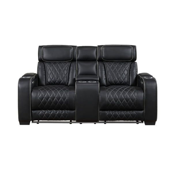 English Elm Power Reclining Loveseat with LED Base Diamond Stitched Faux Leather Theater Seating B011P580718