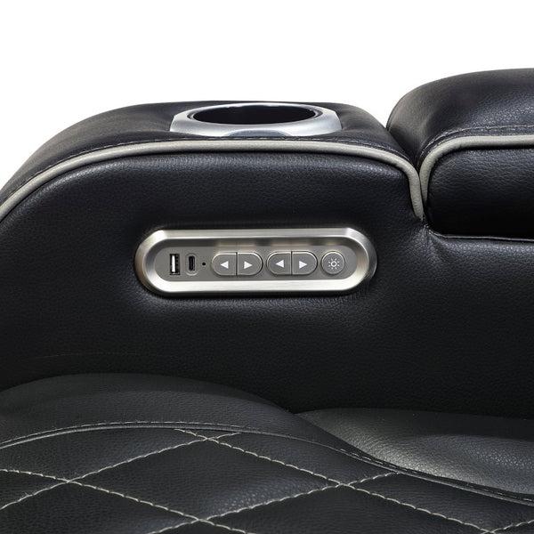 English Elm Power Reclining Loveseat with LED Base Diamond Stitched Faux Leather Theater Seating B011P580718