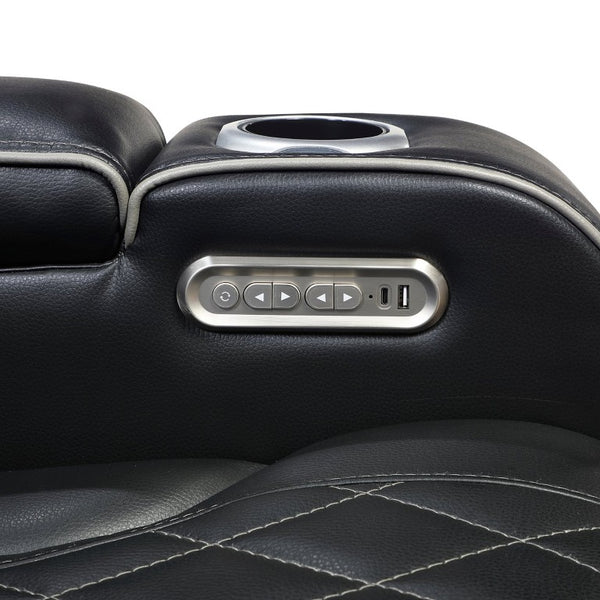 English Elm Power Reclining Loveseat with LED Base Diamond Stitched Faux Leather Theater Seating B011P580718