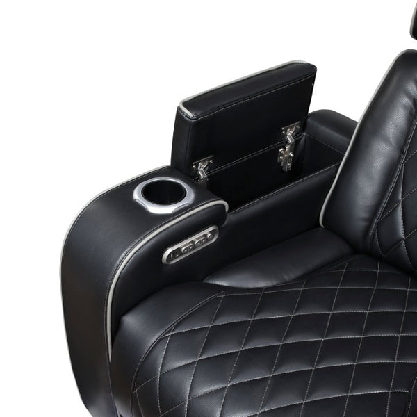 English Elm Power Reclining Loveseat with LED Base Diamond Stitched Faux Leather Theater Seating B011P580718