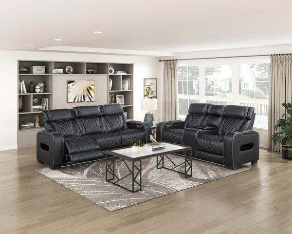 English Elm Power Reclining Loveseat with LED Base Diamond Stitched Faux Leather Theater Seating B011P580718